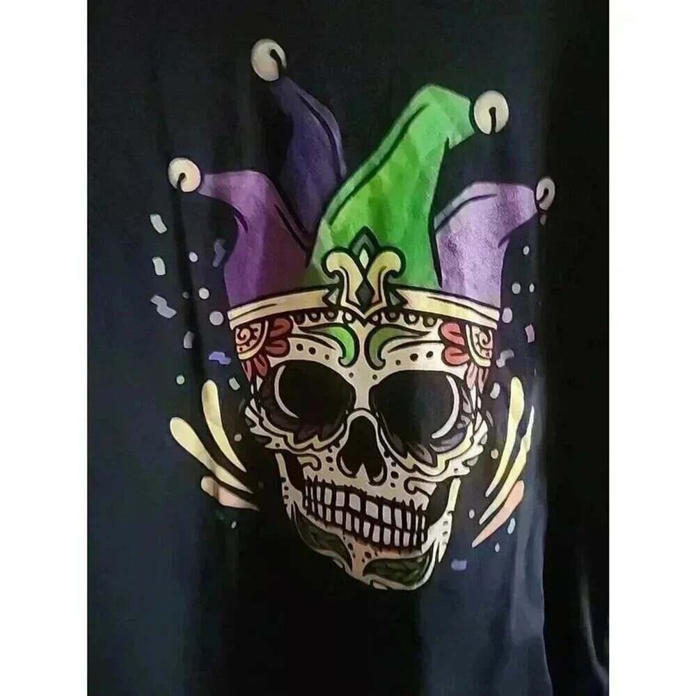 Funny Fun Sugar Skull Mardi Gras Party Apparel Sz Large NWT CR6 Excellent